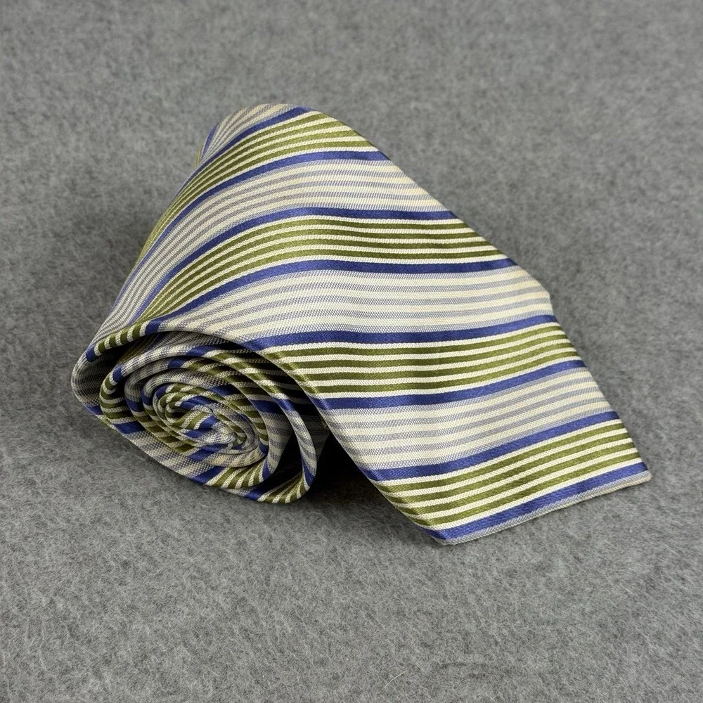 Grant Thomas Hand Sewn Silk Blue Green Stripe Necktie 100% Silk 60x3.9